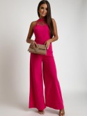 Jumpsuit with wide legs and a stand-up collar, dark pink AZR1582